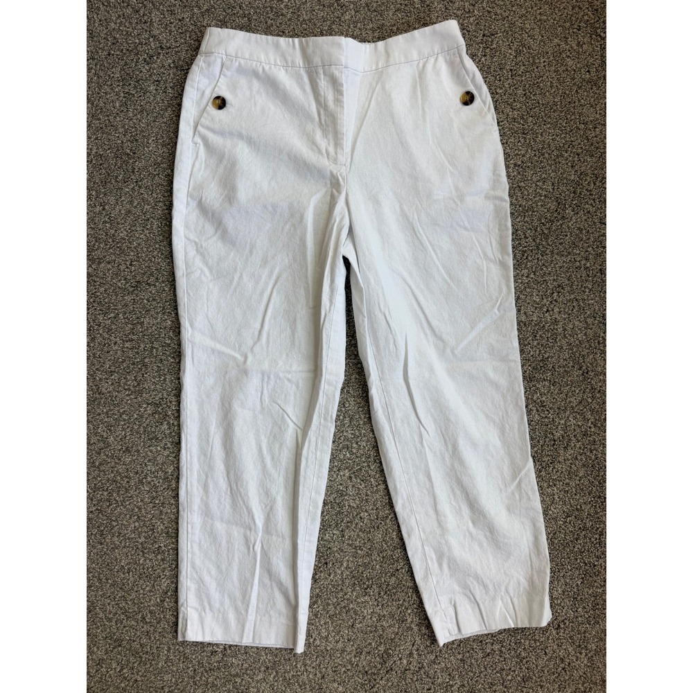 J.Crew Re-Imagined White Linen Cotton‎ Blend Trousers Elastic Back Pants Size 12